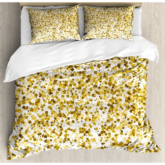 Ambesonne Abstract Duvet Cover Set, Party Squares, 2-Calking, Caramel Yellow and White