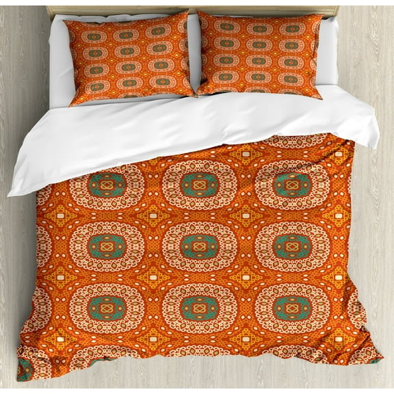 Ambesonne Abstract Duvet Cover Set, Pattern in Earth Tones, Calking, Burnt Orange Multicolor