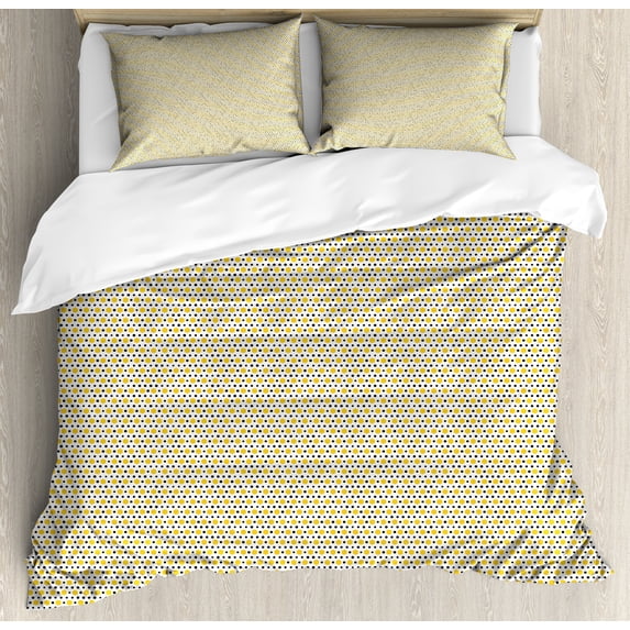 Ambesonne Abstract Duvet Cover Set, Retro Style Polka Dots, 2-Calking, Earth Yellow Grey