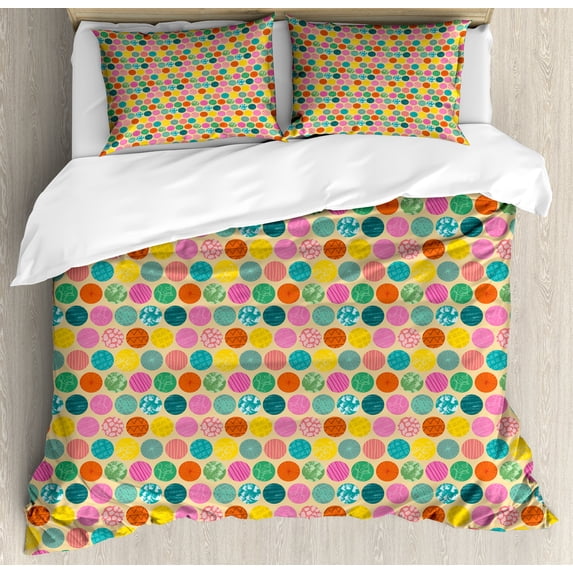 Ambesonne Abstract Duvet Cover Set, Rhythmic Colorful Circles, Calking, Pale Teal Pink