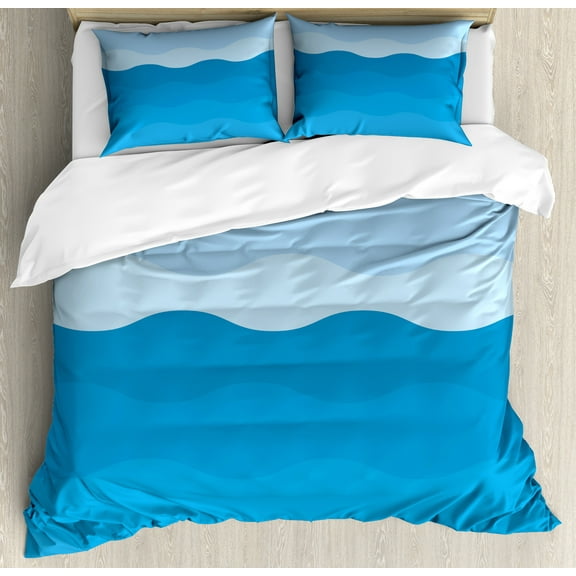 Ambesonne Abstract Duvet Cover Set, Rhythmic Wavy Motifs Art, 2-Calking, Sky Blue Pale Blue