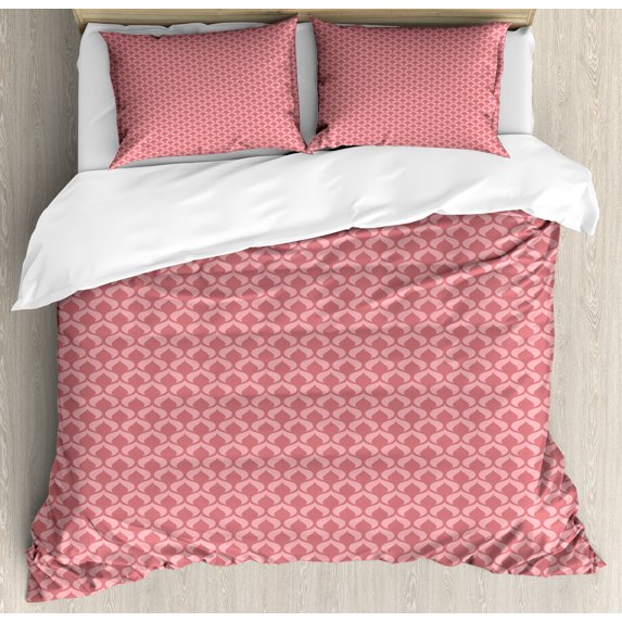 Ambesonne Abstract Duvet Cover Set, Simplistic and Ornamental, 2-Calking, Dried Rose and Pale Pink