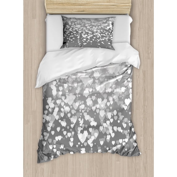 Ambesonne Abstract Duvet Cover Set, Sunshines Marriage, Twin, Dimgrey White