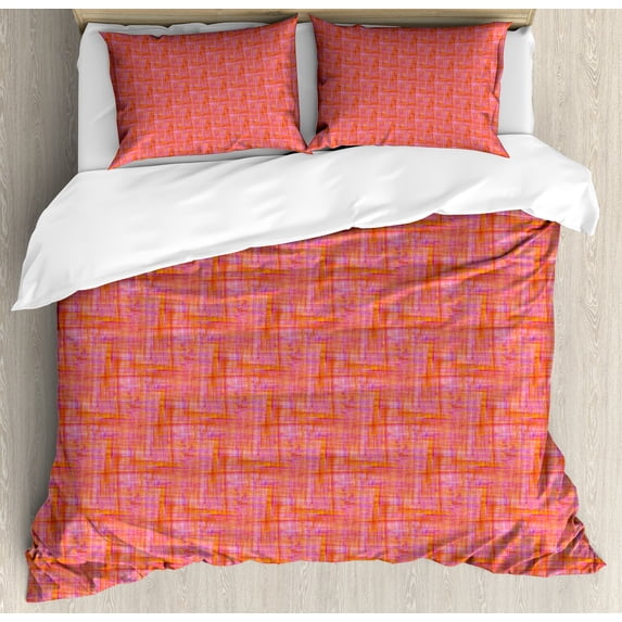 Ambesonne Abstract Duvet Cover Set, Surreal Tartan, 2-Calking, Fuchsia Dark Coral
