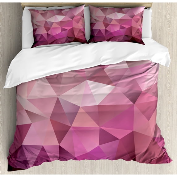 Ambesonne Abstract Duvet Cover Set, Triangle Diamond Shape, 2-Calking, Rose Dried Rose Pink