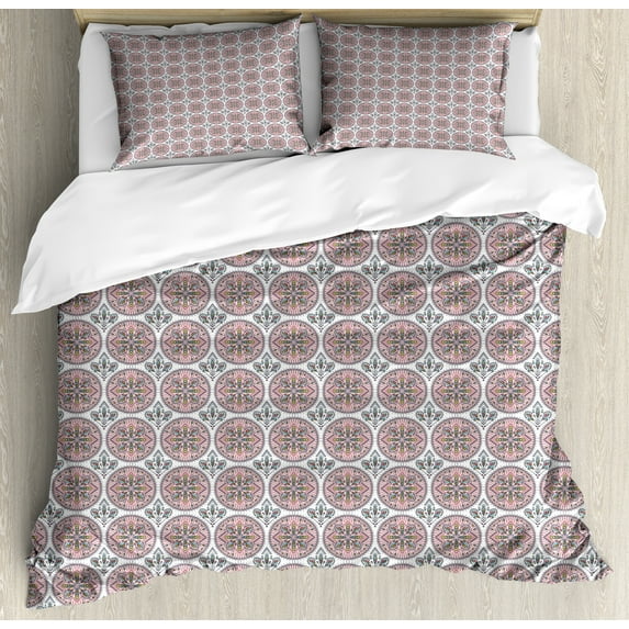 Ambesonne Abstract Duvet Cover Sets, Boho Style Medallion Art, 2-King, Rose and Multicolor