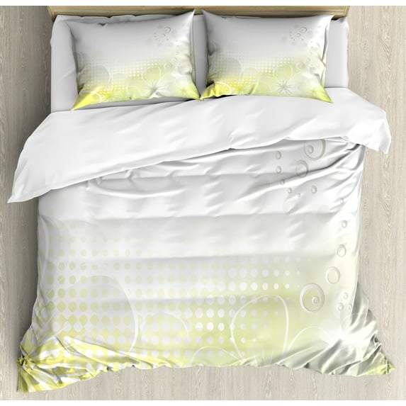 Ambesonne Abstract Duvet Cover Sets, Bubbles Flowers, 2-King, Pale Yellow Pale Grey