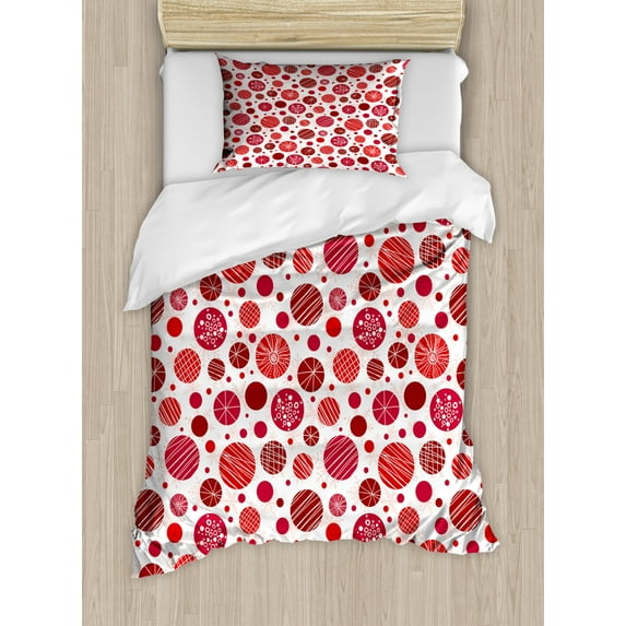 Ambesonne Abstract Duvet Cover Sets, Circles Snowflake Motifs, 2-Twin, White Dark Pink
