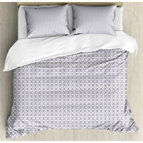 Ambesonne Abstract Duvet Cover Sets, Classic Monochrome Pattern, 2-Queen, Blue Violet and White