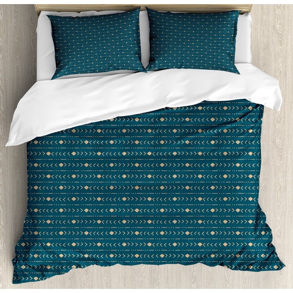 Ambesonne Abstract Duvet Cover Sets, Ethnic Hand Drawn Like, 2-King, Dark Teal and Almond