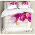 thumbnail image 1 of Ambesonne Abstract Duvet Cover Sets, Floral Point and Leaf, 2-Queen, Purple Pink and Beige, 1 of 7