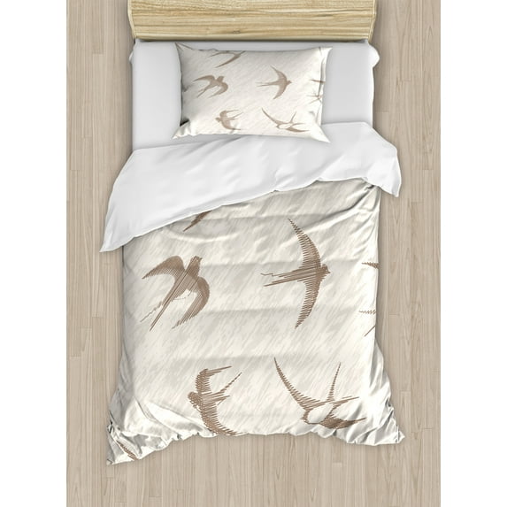 Ambesonne Abstract Duvet Cover Sets, Flying Birds, 2-Twin, Beige Brown