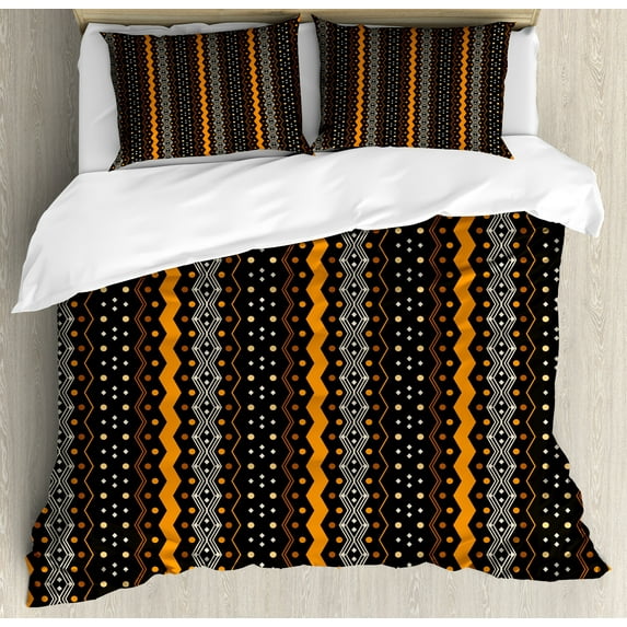 Ambesonne Abstract Duvet Cover Sets, Folk, 2-King, Marigold and Black