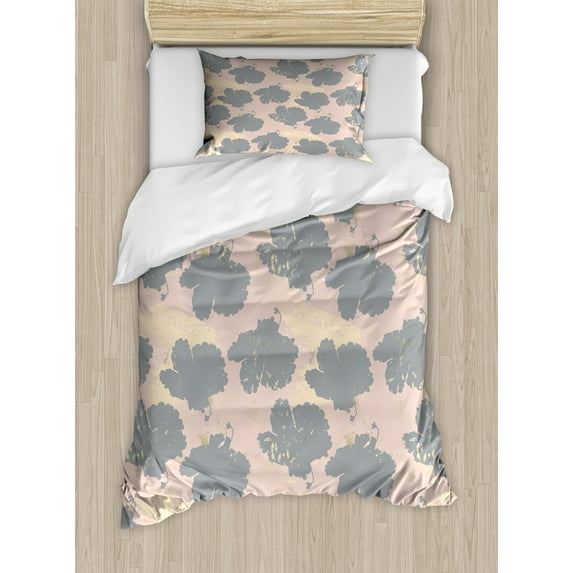 Ambesonne Abstract Duvet Cover Sets, Grunge Marble Leaves Art, 2-Twin, Pale Salmon Beige