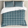 thumbnail image 1 of Ambesonne Abstract Duvet Cover Sets, Grunge Style Squares Art, 2-Queen, Grey Yellow Dark Teal, 1 of 7
