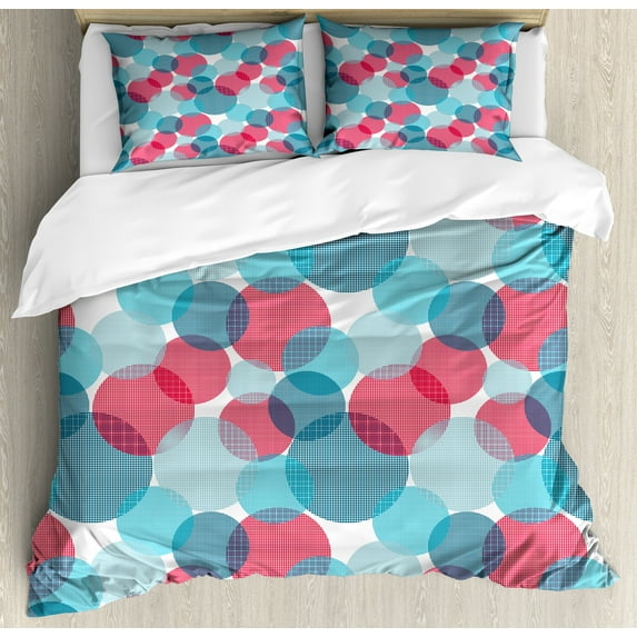 Ambesonne Abstract Duvet Cover Sets, Intertwined Circles Square, 2-Queen, Seafoam Petrol Blue and White