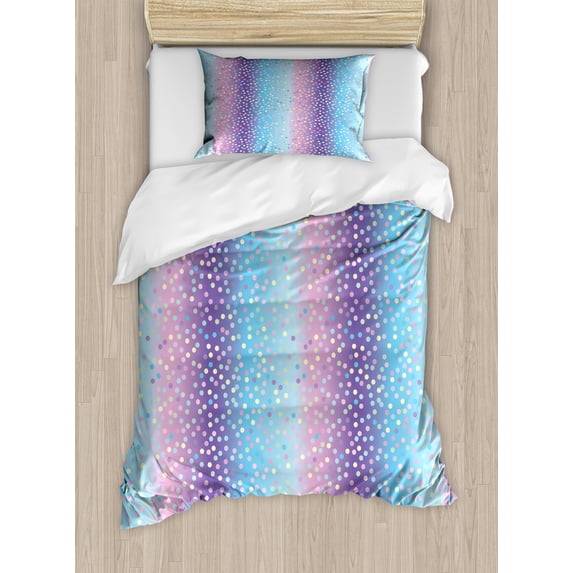 Ambesonne Abstract Duvet Cover Sets, Mermaid Tones Dots Pattern, 2-Twin, Pale Blue Lavender