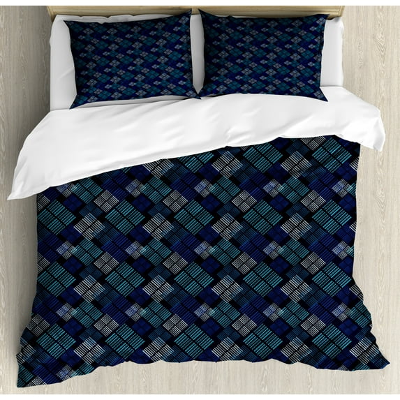 Ambesonne Abstract Duvet Cover Sets, Modern Art Dotted Squares, 2-Queen, Charcoal Grey Multicolor