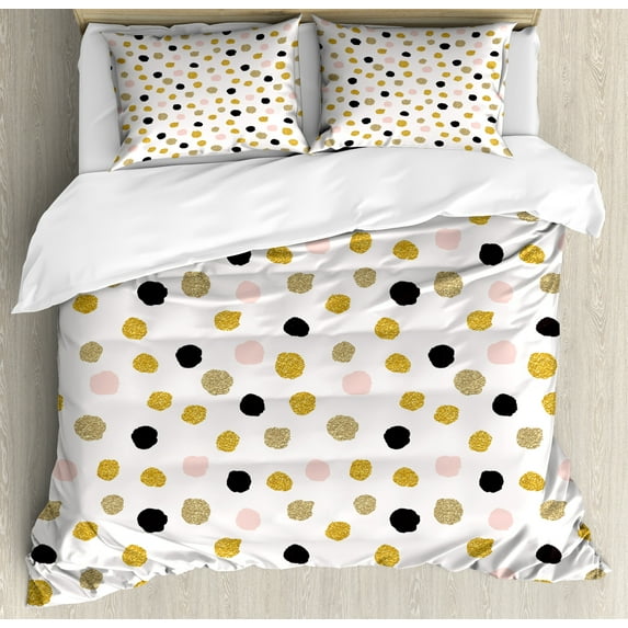 Ambesonne Abstract Duvet Cover Sets, Modern Dots Brushstrokes, 2-King, Pale Coffee Rose and Black