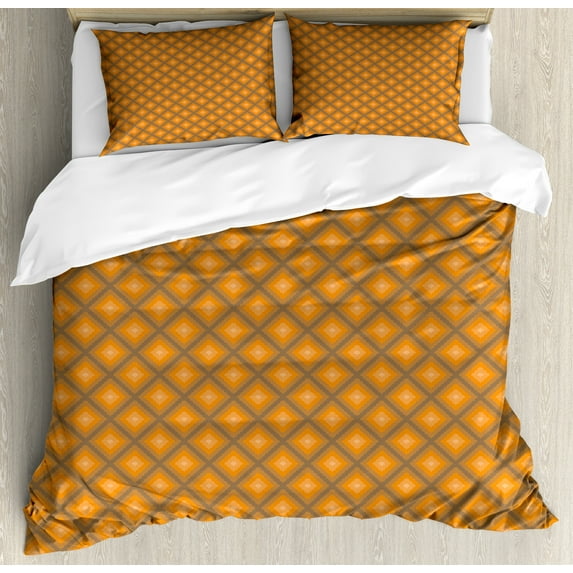 Ambesonne Abstract Duvet Cover Sets, Modern Squares Retro Tones, 2-Queen, Apricot and Amber