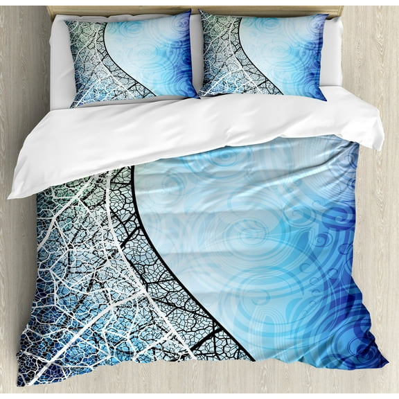 Ambesonne Abstract Duvet Cover Sets, Psychedelic Branches, 2-Queen, Blue Black
