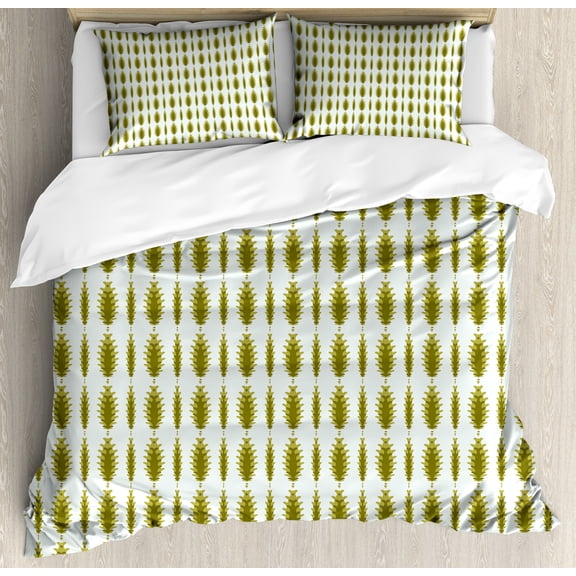 Ambesonne Abstract Duvet Cover Sets, Repeating Pinecone Pattern, 2-Queen, Fawn and Khaki