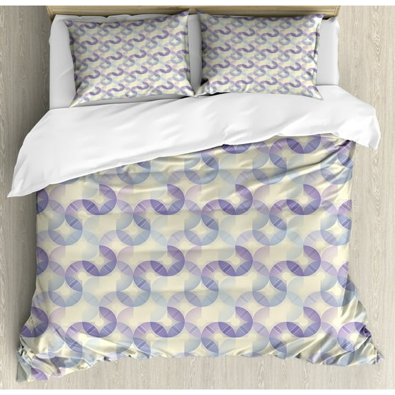 Ambesonne Abstract Duvet Cover Sets, Retro Discs in Lilac Tones, 2-King, Violet Eggshell and Ceil Blue