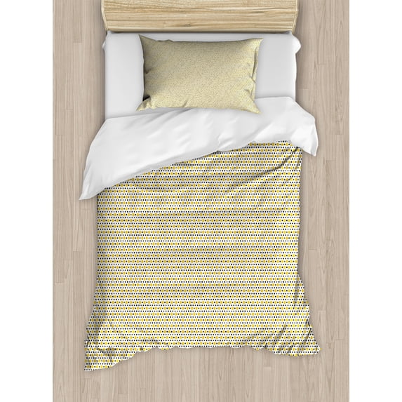 Ambesonne Abstract Duvet Cover Sets, Retro Style Polka Dots, 2-Twin, Earth Yellow Grey
