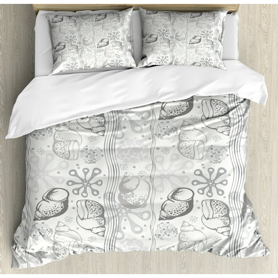 Ambesonne Abstract Duvet Cover Sets, Snail Marine Symbols Art, 2-Queen, White Pale Almond Green