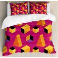 thumbnail image 1 of Ambesonne Abstract Duvet Cover Sets, Summer Tone 80's Geometric, 2-Queen, Orange and Fuchsia, 1 of 6