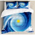 thumbnail image 1 of Ambesonne Abstract Duvet Cover Sets, Surfer Wavy Sun, 2-King, Blue White and Yellow, 1 of 7
