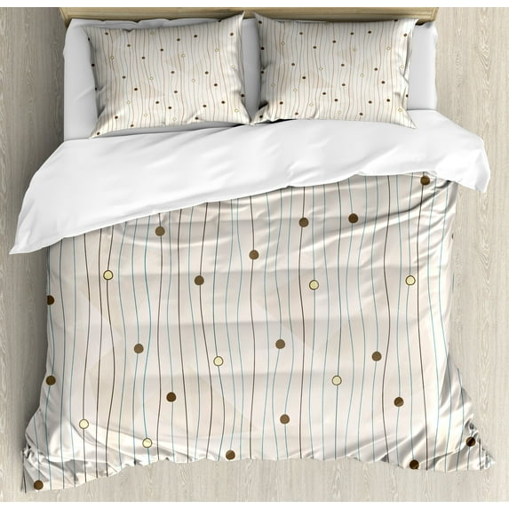 Ambesonne Abstract Duvet Cover Sets, Swirls Pattern Circles, 2-Queen, Pale Grey Eggshell