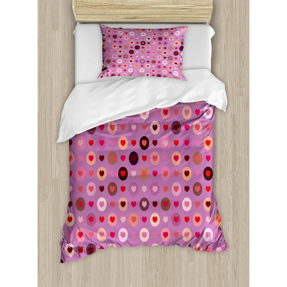 Ambesonne Abstract Duvet Cover Sets, Valentine Romance Love, 2-Twin, Fuchsia Red Salmon