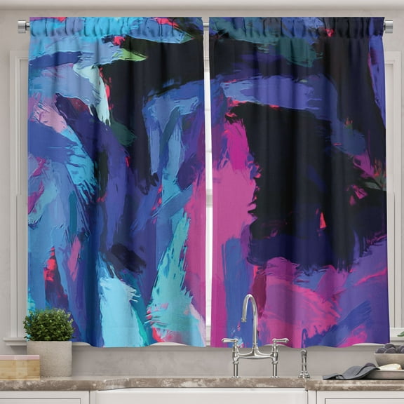 Ambesonne Abstract Expressionist Kitchen Curtains, Modern Forms, 55"x45", Fuchsia Royal Blue
