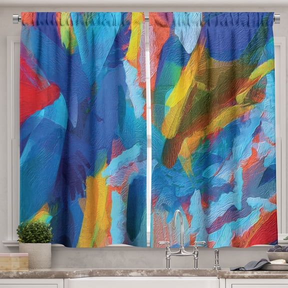 Ambesonne Abstract Expressionist Kitchen Curtains, Sky Earthy, 55"x24", Cobalt Blue Mustard