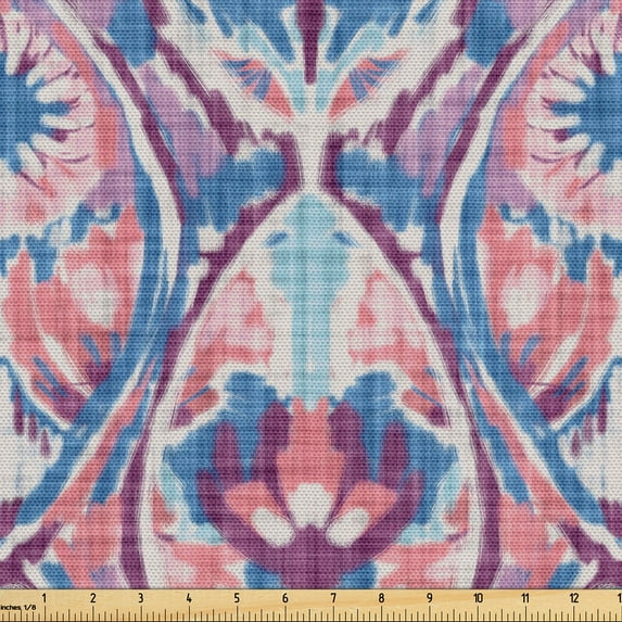 Ambesonne Abstract Fabric by the Yard Upholstery, Bohemian Hippie Pattern, 2 Yards, Plum and Cobalt Blue
