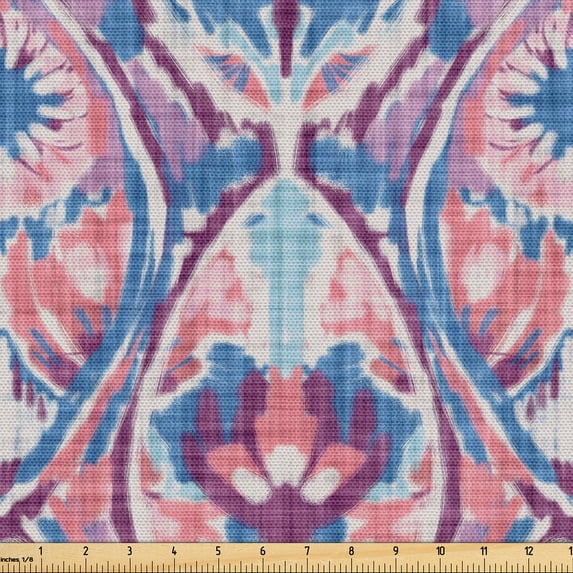 Ambesonne Abstract Fabric by the Yard Upholstery, Bohemian Hippie Pattern, 5 Yards, Plum and Cobalt Blue