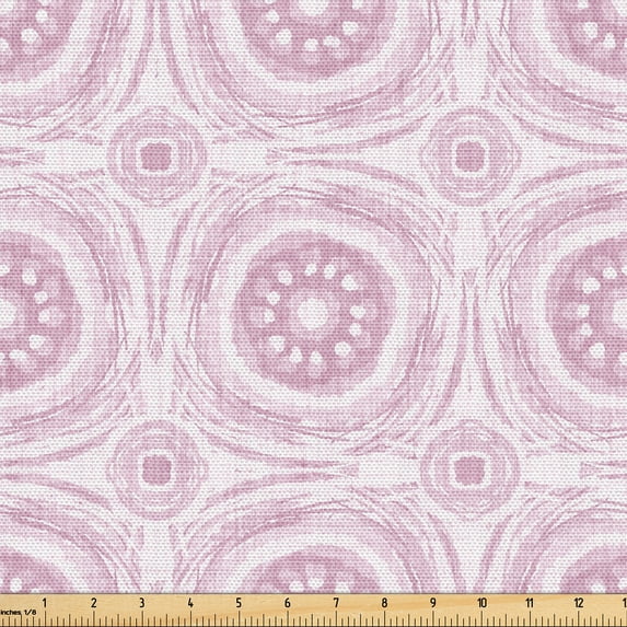 Ambesonne Abstract Fabric by the Yard Upholstery, Circles of Soft Design Art, 3 Yards, Mauve and Pale Lilac