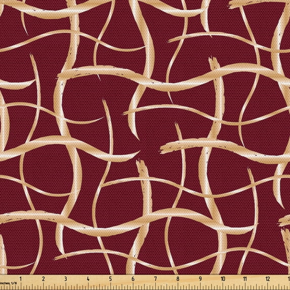 Ambesonne Abstract Fabric by the Yard Upholstery, Lines Wavy Forms Pattern, 10 Yards, Maroon Pale Brown