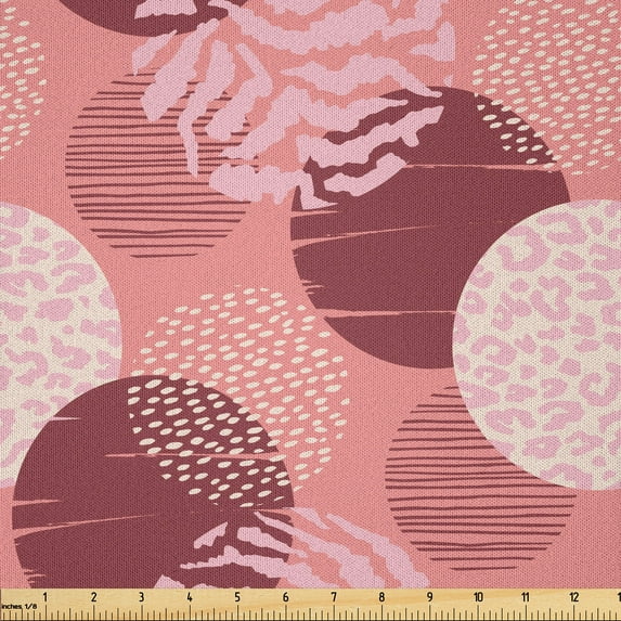 Ambesonne Abstract Fabric by the Yard Microfiber, Assorted Circular Shapes, 2 Yards, Pale Maroon Coral