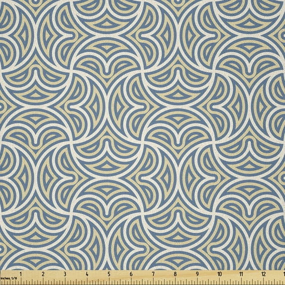 Ambesonne Abstract Fabric by the Yard Microfiber, Celtic European Motifs, 3 Yards, Pale Yellow Slate Blue