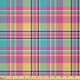thumbnail image 1 of Ambesonne Abstract Fabric by the Yard Microfiber, Colorful Tartan Plaid Art, 10 Yards, Magenta Peach Turquoise, 1 of 2