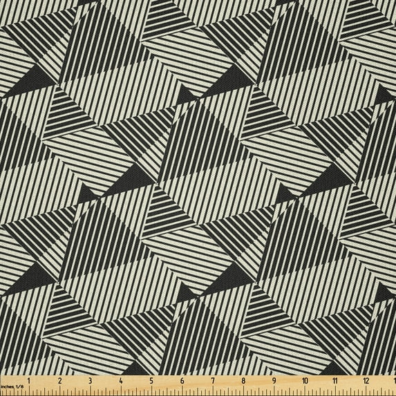 Ambesonne Abstract Fabric by the Yard Microfiber, Complex Stripes Polygons, 1 Yard, Dark Taupe Grey and Ivory