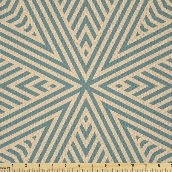 Ambesonne Abstract Fabric by the Yard Microfiber, Concentric Stripes Star, 1 Yard, Beige and Cadet Blue