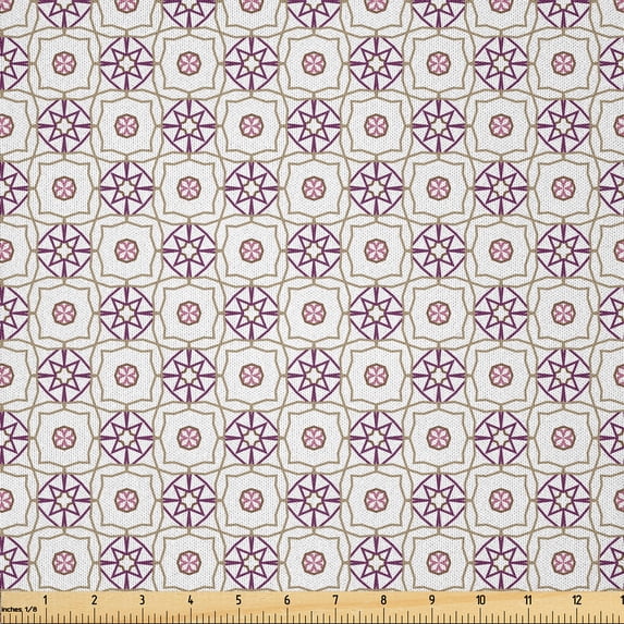 Ambesonne Abstract Fabric by the Yard Microfiber, Continuous Grid Lines Art, 2 Yards, Pale Eggplant and Dark Tan