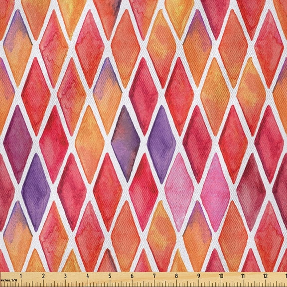 Ambesonne Abstract Fabric by the Yard Microfiber, Diamond Shapes Mosaic, 1 Yard, Orange Purple Pink