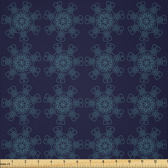 Ambesonne Abstract Fabric by the Yard Microfiber, Digital Lace Flowers Print, 10 Yards, Indigo and Slate Blue