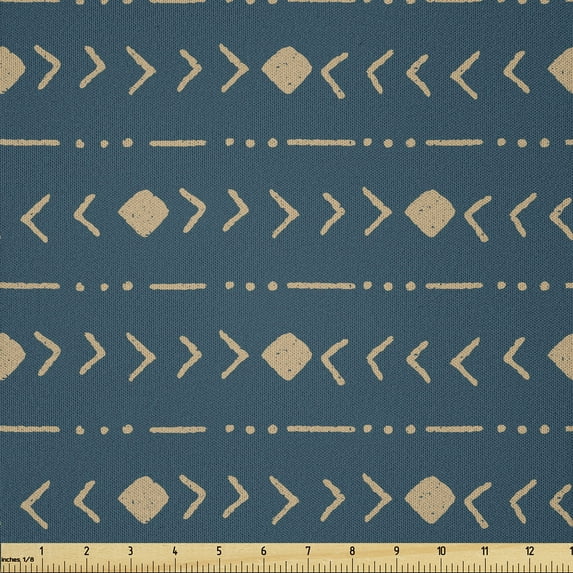 Ambesonne Abstract Fabric by the Yard Microfiber, Ethnic Hand Drawn Like, 3 Yards, Dark Teal and Almond