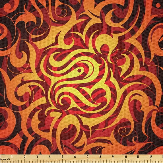 Ambesonne Abstract Fabric by the Yard Microfiber, Floral Surreal Curves, 10 Yards, Yellow Orange Black