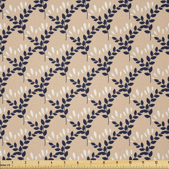 Ambesonne Abstract Fabric by the Yard Microfiber, Gardening Plants Herbal, 2 Yards, Pale Brown Dark Grey